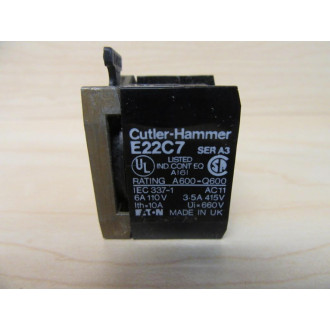 Cutler Hammer E22C7 Contact Block 1 N.O. 1 N.C. Metallic