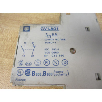 Telemecanique GV1-A01 Auxiliary Contact GV1A01 6 Amp - Used