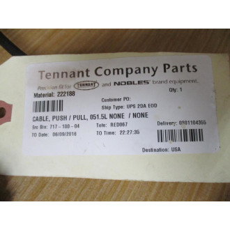 Tennant 222188 PushPull Cable 051.5L - New No Box