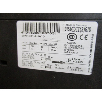 Siemens 3RV1031-4HA10 Circuit Breaker 40-50 AMP Small Crack - New No Box