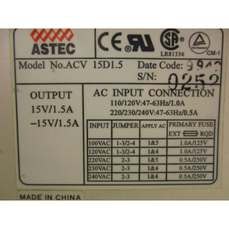 Astec ACV 15D1.5 Power Supply 73-385-021 - Used