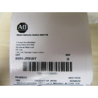 Allen Bradley 800H-JR91AY Selector Switch