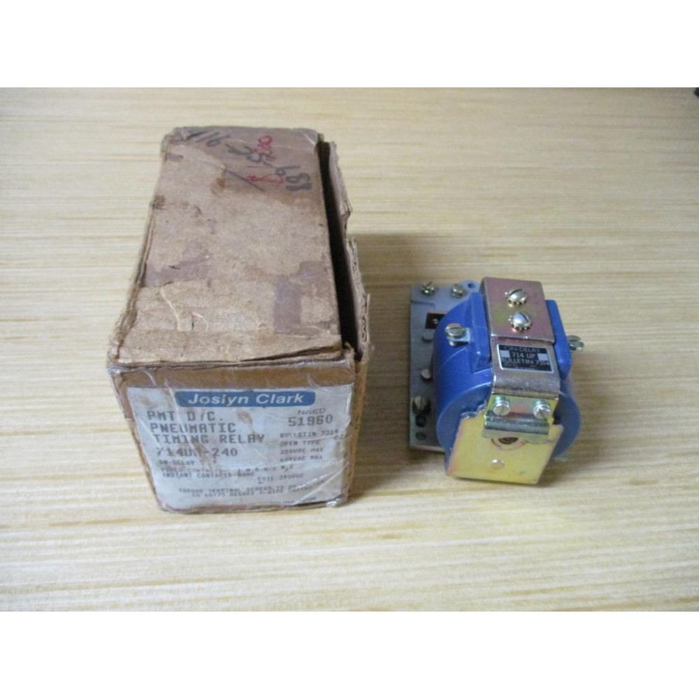 Joslyn Clark 714UP-240 PMT DC Pneumatic Timing Relay 51960 WO Relay