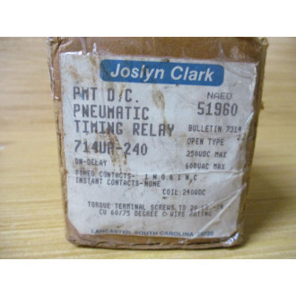 Joslyn Clark 714UP-240 PMT DC Pneumatic Timing Relay 51960 WO Relay