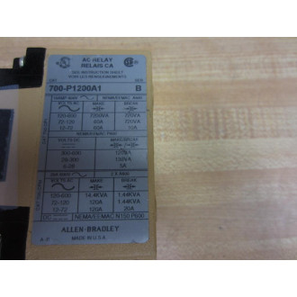 Allen Bradley 700-P1200A1 Relay 700P1200A1 Ser B Chipped Corner - Used