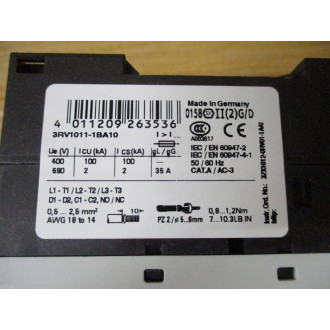 Siemens 3RV1011-1BA10 Circuit Breaker 3RV10111BA10 - New No Box