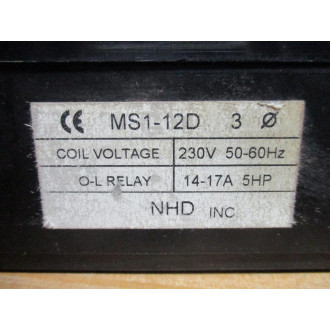 NHD MS1-12D Motor Starter MS12D Enclosure Only, Cracked - Used