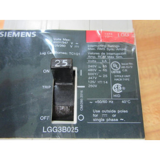 Siemens LGG3B025 25A Circuit Breaker LGG3B025L - Used