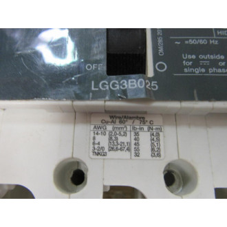 Siemens LGG3B025 25A Circuit Breaker LGG3B025L - Used
