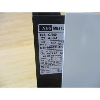 AEG 910-201-170 Motor Starter Circuit Breaker 4-6A - Used