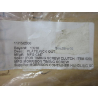 Morrison Timing Screw MFG-0347 Kick Out Plate 13910