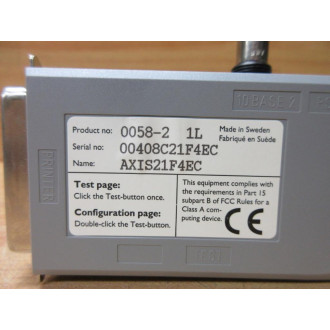 AXIS Communications AXIS21F4EC Network Print Server AXIS 542 Partial - Used