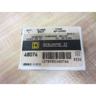 Square D 8501-KP12V20 Relay 48074 8501-KP12V20-120V Series D