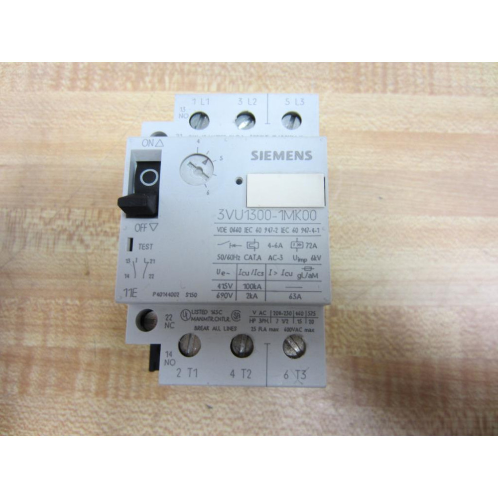 Siemens 3VU1300-1MK00 Starter Motor Protector 3ZX1012-0VU13-1AA1 - Used