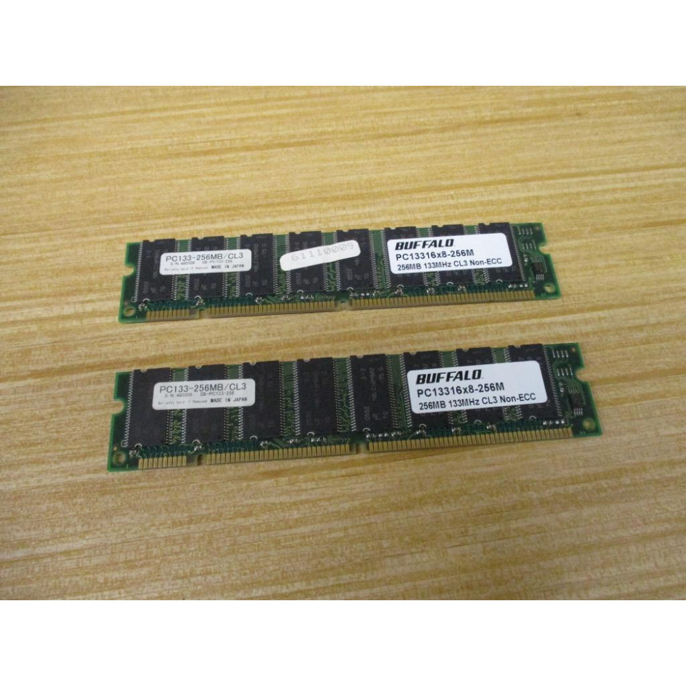 Buffalo PC1316x8-256M 256MB SDRAM Memory Module PC133-256MBCL3 (Pack of 2) - Used