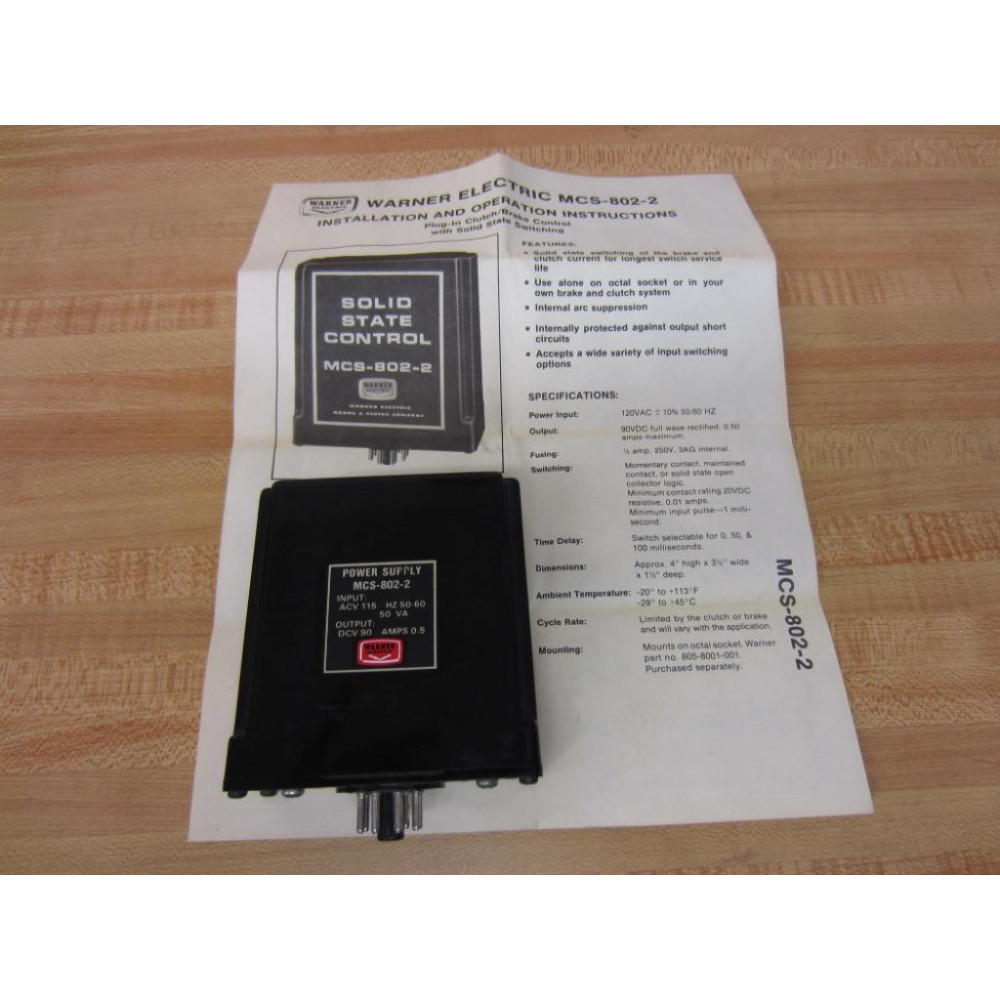 Warner Electric MCS-802-2 Power Supply 6002-448-001 With Instructions - New No Box