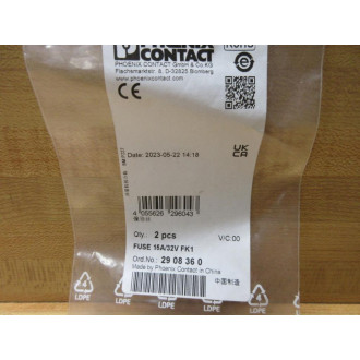 Phoenix Contact 15A32V FK1 Fuse 2908360 (Pack of 2)