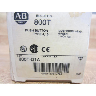 Allen Bradley 800T-D1A Pushbutton 800TD1A Ser TGreen 800T-XA