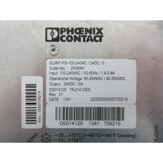 Phoenix Contact QUINT-PS-100-240AC24DC5 Power Supply 240VAC 24VDC 5A - Used