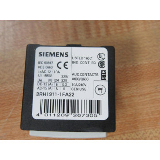 Siemens 3RH1911-1FA22 Auxiliary Contactor 3RH19111FA22