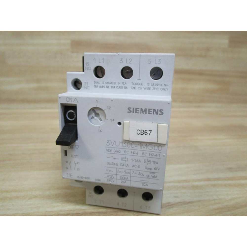 Siemens 3VU1300-1MG00 Starter Protector 3VU13001MG00 - Used