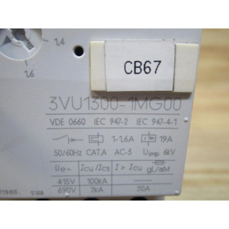 Siemens 3VU1300-1MG00 Starter Protector 3VU13001MG00 - Used