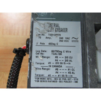 General Electric TEB132070 70A Circuit Breaker WWire Connector - Used