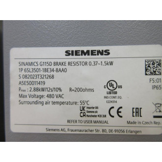 Siemans 6SL3501-1BE34-8AA0 Sinamics G115D Brake Resistor 6SL35011BE348AA0 - New No Box