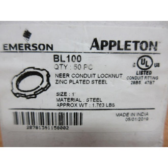 Emerson BL100 Conduit Locknut (Pack of 50)