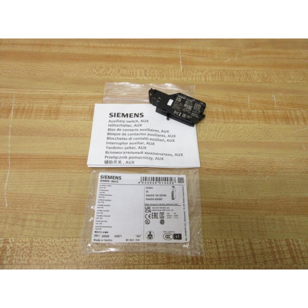 Siemens 3VA9978-0AA12 Auxiliary Switch 3VA99780AA12