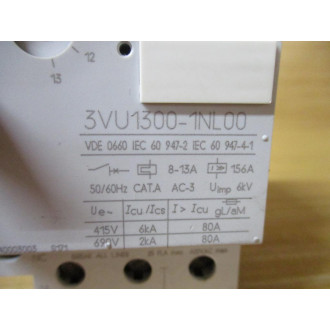 Siemens 3VU1300-1NL00 Motor Starter Circuit Breaker 8-13 AMP - Used