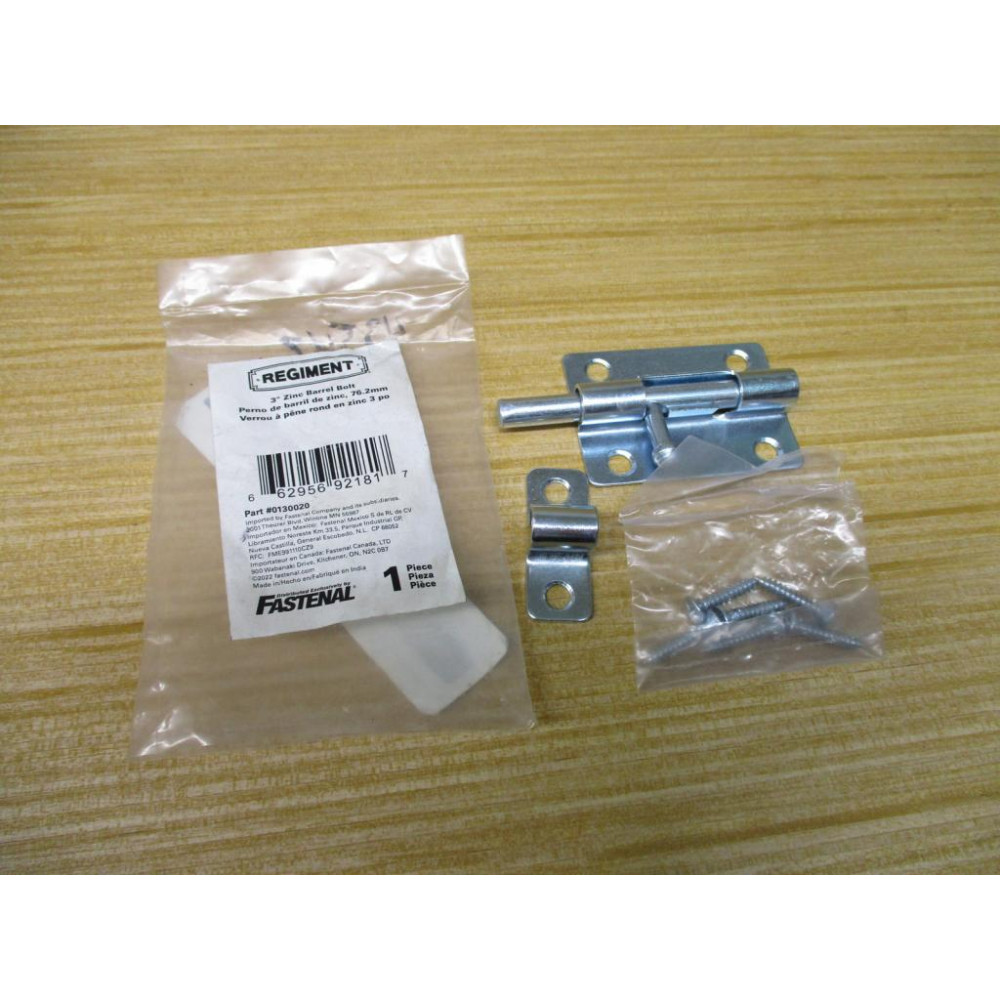 Fastenal 0130020 Regiment 3"  Zinc Barrel Bolt