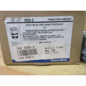 Thomas And Betts 2520-2 Strain Relief Cord Connector 25202 (Pack of 20)