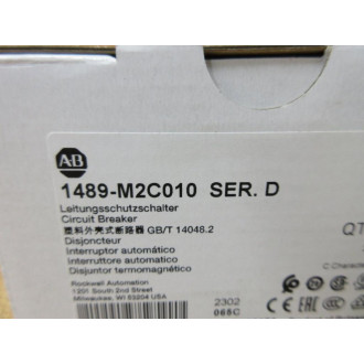 Allen Bradley 1489-M2C010 Circuit Breaker 10 AMP Series D