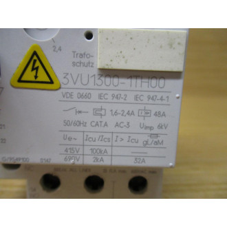 Siemens 3VU1300-1TH00 Motor Protector Circuit Breaker 1.6-2.4 AMP - Used