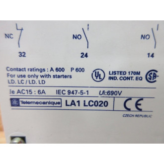 Telemecanique LA1 LC020 Square D Auxiliary Contact LA1LC020
