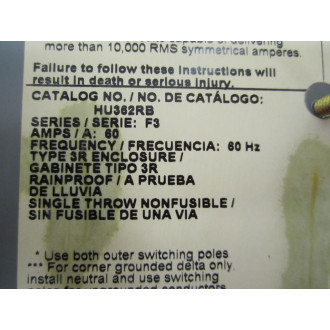 Square D HU362RB Safety Switch - New No Box