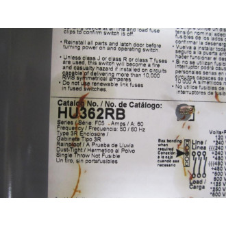 Square D HU362RB Safety Switch - New No Box