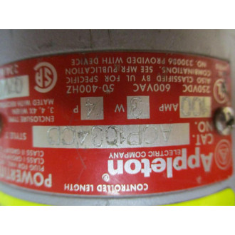 Appleton ACP1034CD Clamping Ring Plug WO Rubber Cord Grip - Used