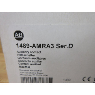 Allen Bradley 1489-AMRA3 Auxiliary Contact 1489AMRA3 Series D