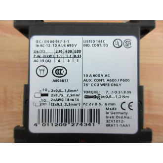 Siemens 3RH1140-1BB40 Control Relay 3RH11401BB40 - Used