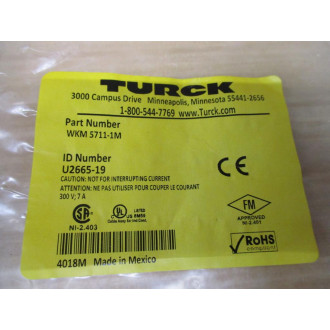 Turck WKM 5711-1M Single Ended Cordset U2665-19