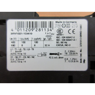 Siemens 3RV1011-1DA10 Sirius Motor Starter 3RV10111DA10 With 3RV1901-1E - Used