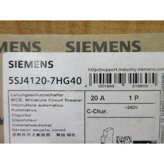 Siemens 5SJ4120-7HG40 Circuit Breaker 20A
