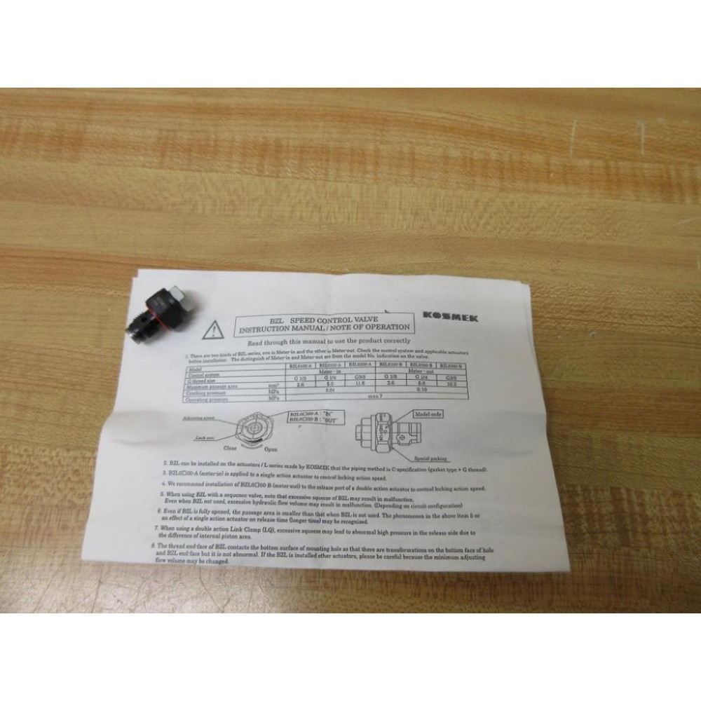 Kosmek BZL0100-B Control Valve BZL0100B - New No Box