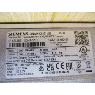 Siemens 6SL3521-1XE41-5AF0 Simatics G115D Frequency Converter - Used