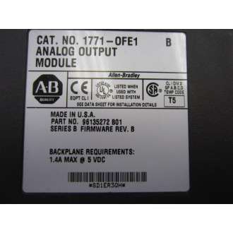 Allen Bradley 1771-OFE1 Analog Output Module Ser B, FW Rev B, 96135272B01 - Used