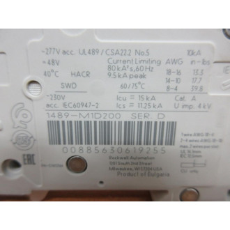Allen Bradley 1489-M1D200 Circuit Breaker 1489M1D200 - New No Box