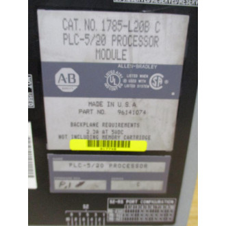 Allen Bradley 1785-L20B Processor Module 96141074, Ser. C, WO Cover - Used