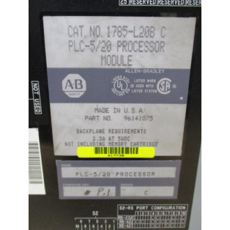 Allen Bradley 1785-L20B Processor Module 96141075, Ser. C - Used